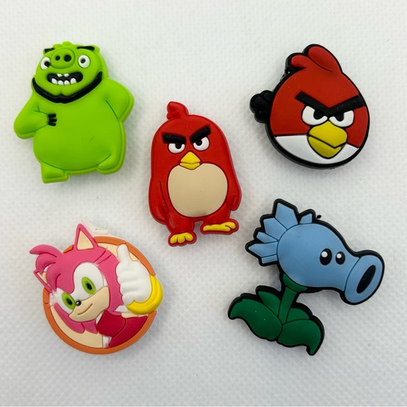 BOGO! Crocs Shoe Charms Jibbitz Angry Birds Sonic Plants vs Zombies 5 pc Set NEW - Picture 2 of 5